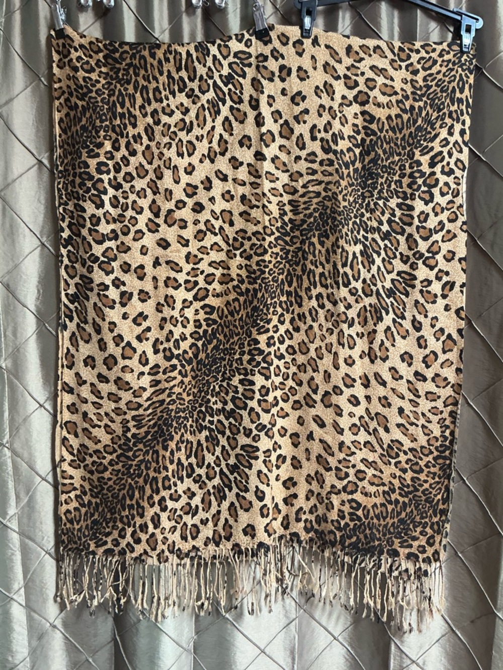 EUC- Silk Blend Cheetah Print Fringed Pashmina